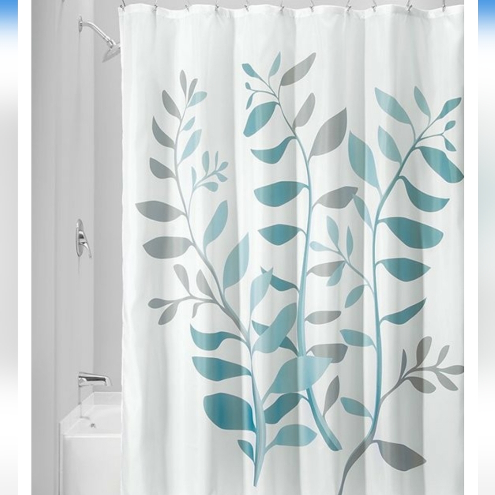 Teal and grey standard size shower curtain